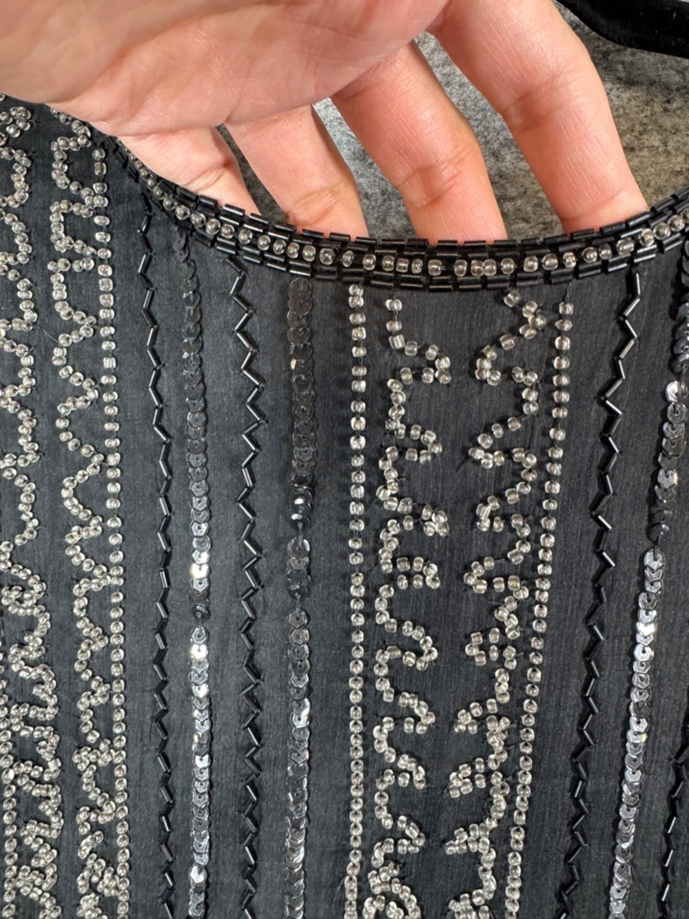 Vintage Royal Feelings Silk Beaded Sequin Top Black Formal Blouse Size L Party - Picture 11 of 16